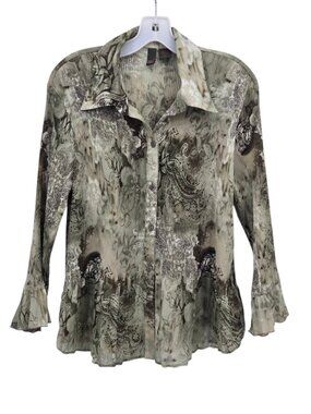 Serenade New York Floral Blouse L Collar Micro Pleated Fairy Grunge Bell Sleeves